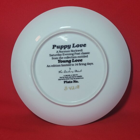 Decorative Plate Puppy Love Norman Rockwell Young Love Danbury Mint 1989 - Picture 2 of 11